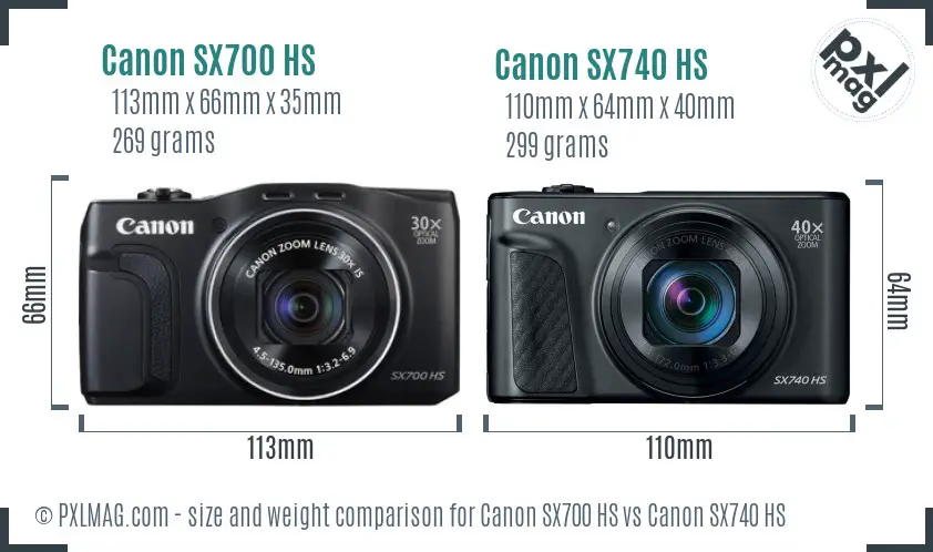 Canon SX700 HS vs Canon SX740 HS size comparison