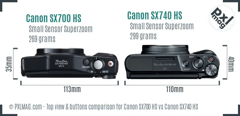Canon SX700 HS vs Canon SX740 HS top view buttons comparison