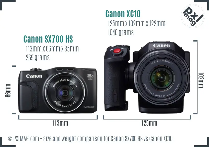 Canon SX700 HS vs Canon XC10 size comparison Canon SX700 HS vs Canon XC10 size comparison