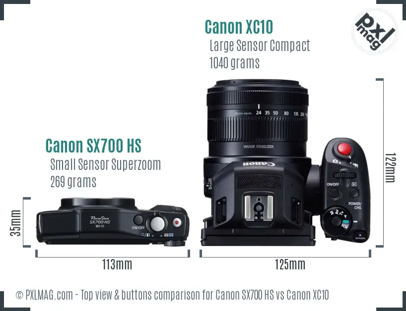 Canon SX700 HS vs Canon XC10 top view buttons comparison Canon SX700 HS vs Canon XC10 top view buttons comparison