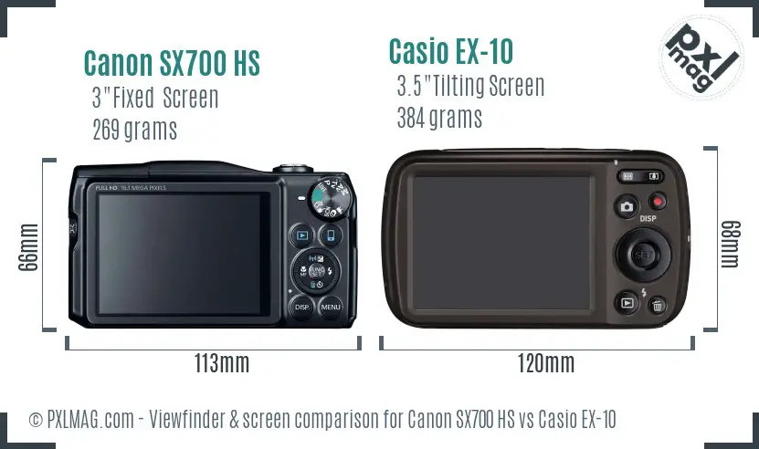 Canon SX700 HS vs Casio EX-10 Screen and Viewfinder comparison