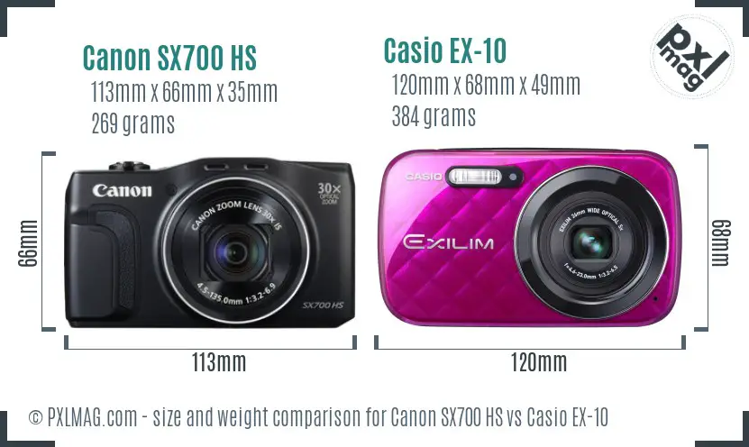 Canon SX700 HS vs Casio EX-10 size comparison
