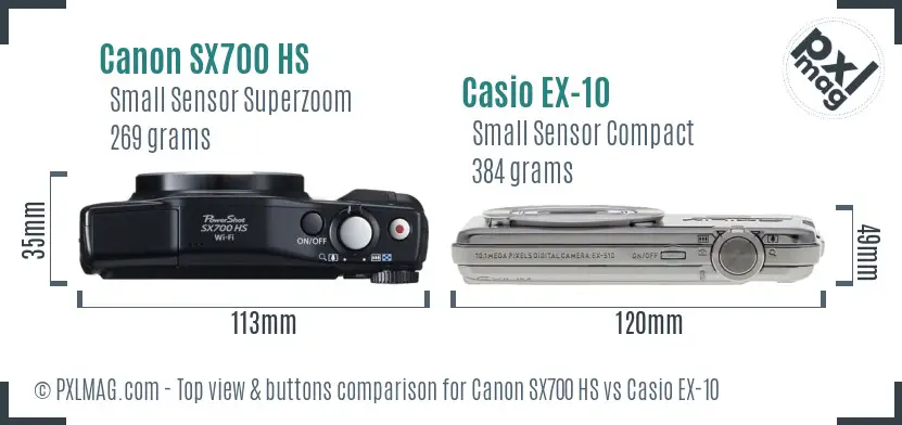 Canon SX700 HS vs Casio EX-10 top view buttons comparison