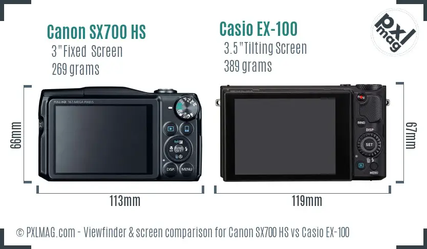 Canon SX700 HS vs Casio EX-100 Screen and Viewfinder comparison