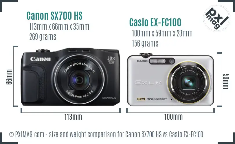 Canon SX700 HS vs Casio EX-FC100 size comparison