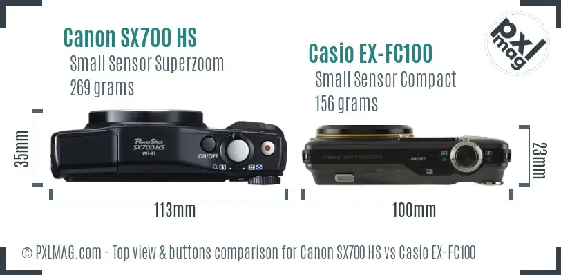 Canon SX700 HS vs Casio EX-FC100 top view buttons comparison