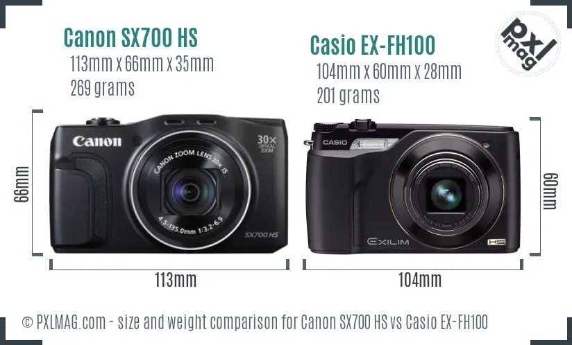 Canon SX700 HS vs Casio EX-FH100 size comparison