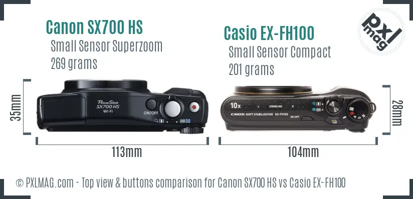 Canon SX700 HS vs Casio EX-FH100 top view buttons comparison