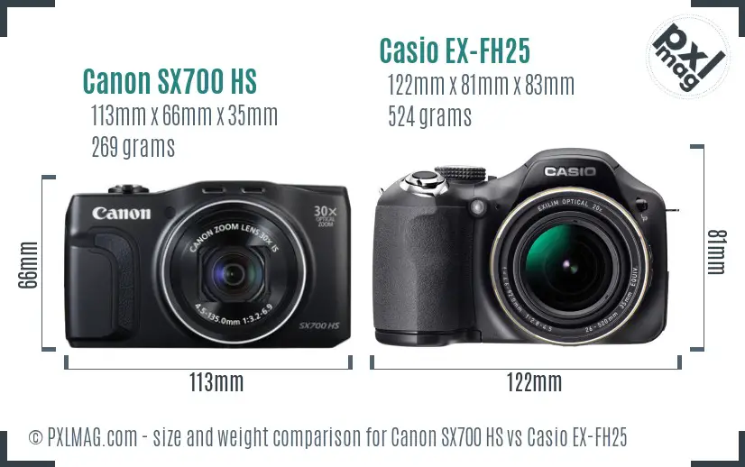 Canon SX700 HS vs Casio EX-FH25 size comparison