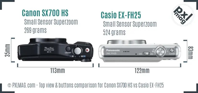 Canon SX700 HS vs Casio EX-FH25 top view buttons comparison