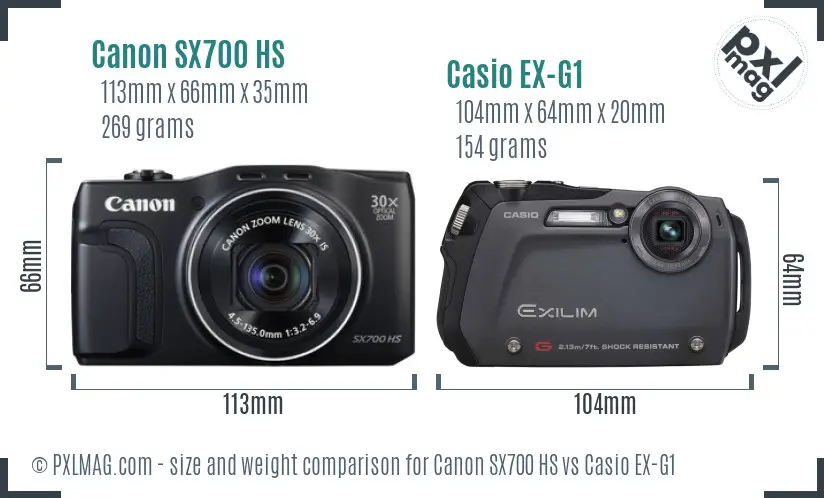 Canon SX700 HS vs Casio EX-G1 size comparison Canon SX700 HS vs Casio EX-G1 size comparison