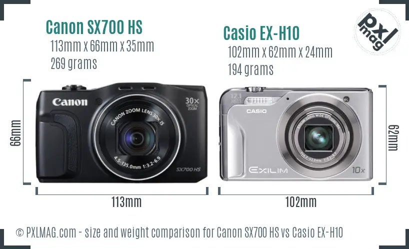 Canon SX700 HS vs Casio EX-H10 size comparison