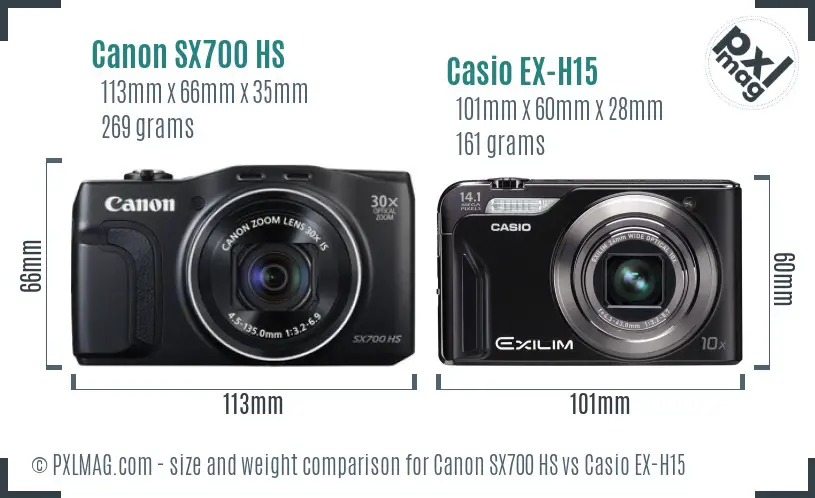 Canon SX700 HS vs Casio EX-H15 size comparison