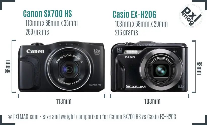 Canon SX700 HS vs Casio EX-H20G size comparison