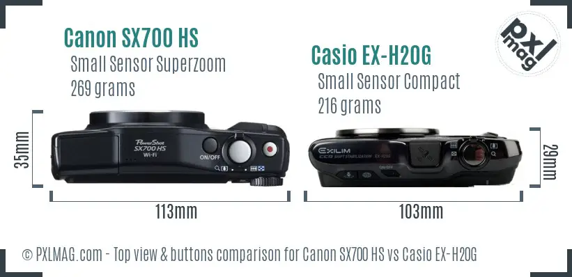 Canon SX700 HS vs Casio EX-H20G top view buttons comparison