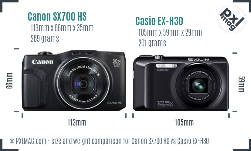 Canon SX700 HS vs Casio EX-H30 size comparison Canon SX700 HS vs Casio EX-H30 size comparison