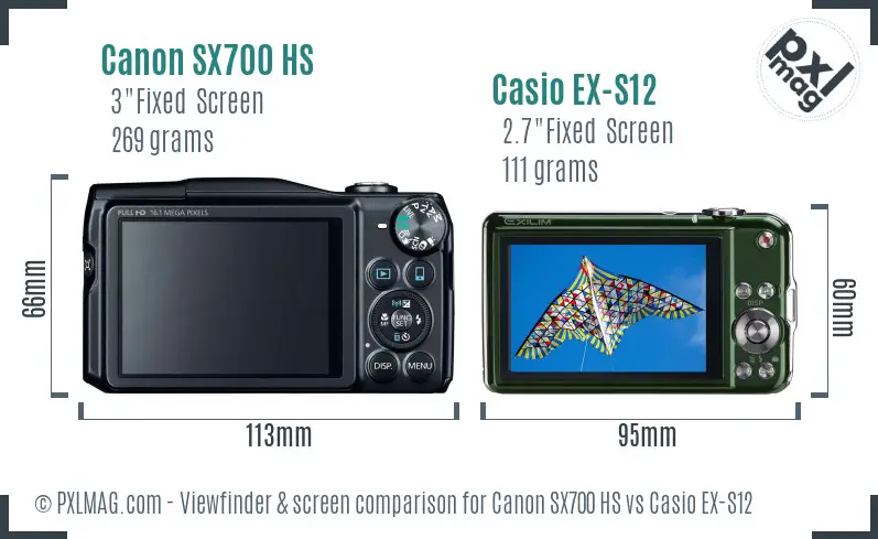 Canon SX700 HS vs Casio EX-S12 Screen and Viewfinder comparison