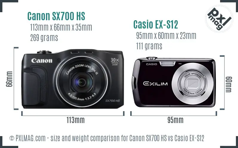 Canon SX700 HS vs Casio EX-S12 size comparison