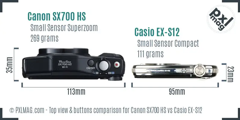 Canon SX700 HS vs Casio EX-S12 top view buttons comparison