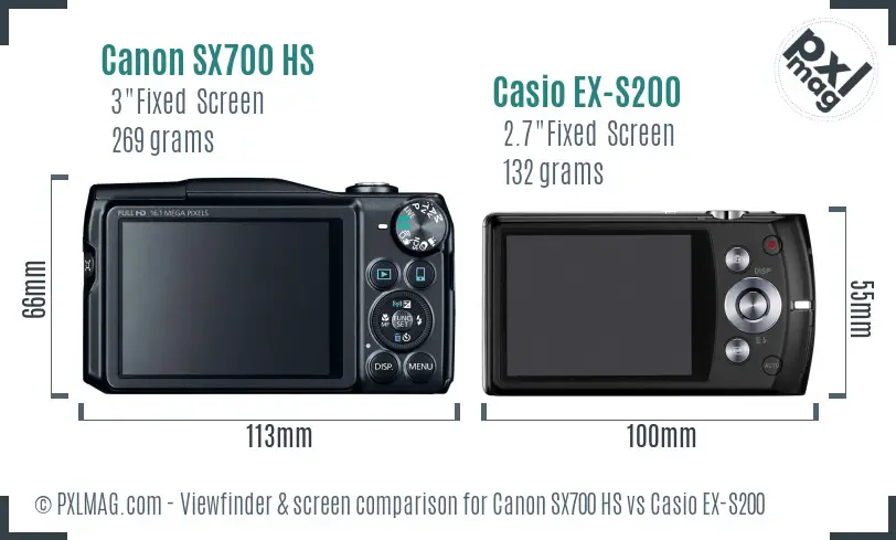 Canon SX700 HS vs Casio EX-S200 Screen and Viewfinder comparison
