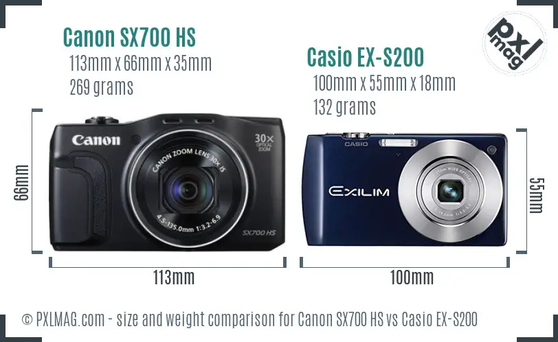 Canon SX700 HS vs Casio EX-S200 size comparison