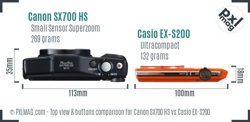 Canon SX700 HS vs Casio EX-S200 top view buttons comparison