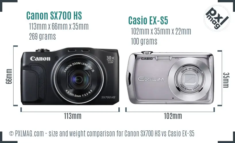 Canon SX700 HS vs Casio EX-S5 size comparison