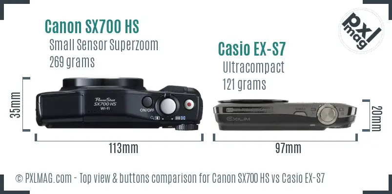 Canon SX700 HS vs Casio EX-S7 top view buttons comparison