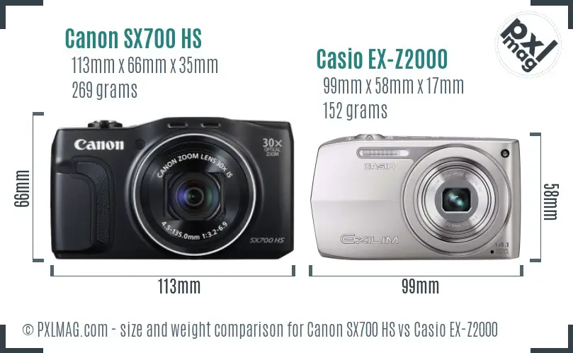 Canon SX700 HS vs Casio EX-Z2000 size comparison