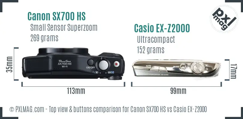 Canon SX700 HS vs Casio EX-Z2000 top view buttons comparison