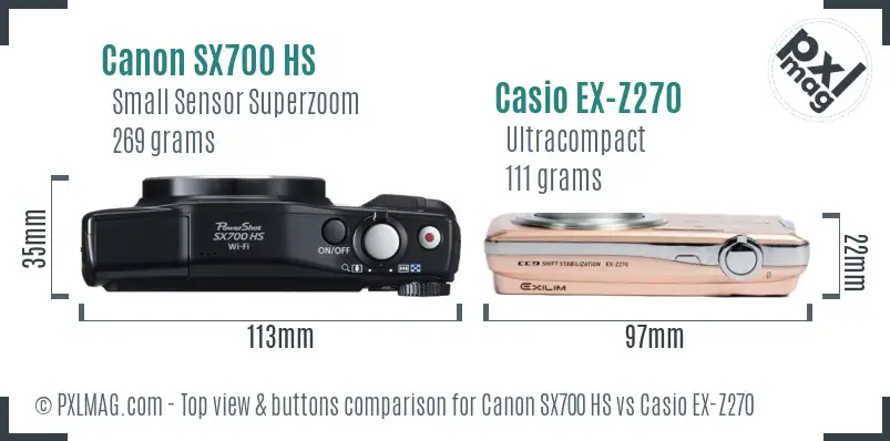 Canon SX700 HS vs Casio EX-Z270 top view buttons comparison