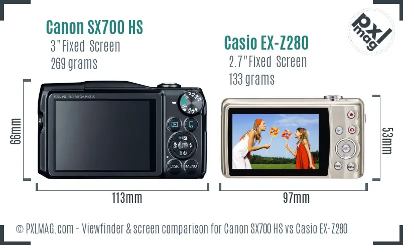 Canon SX700 HS vs Casio EX-Z280 Screen and Viewfinder comparison