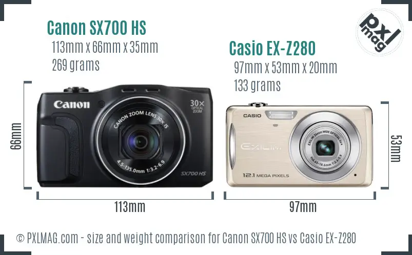 Canon SX700 HS vs Casio EX-Z280 size comparison