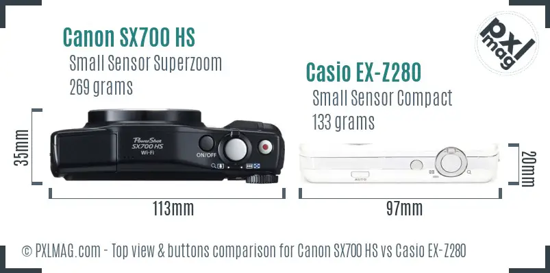 Canon SX700 HS vs Casio EX-Z280 top view buttons comparison