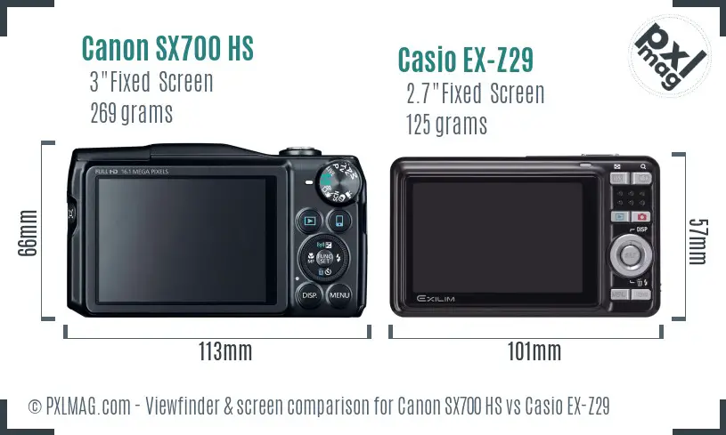 Canon SX700 HS vs Casio EX-Z29 Screen and Viewfinder comparison