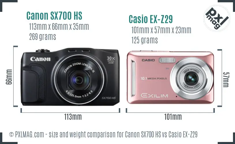 Canon SX700 HS vs Casio EX-Z29 size comparison