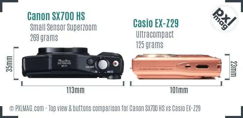 Canon SX700 HS vs Casio EX-Z29 top view buttons comparison