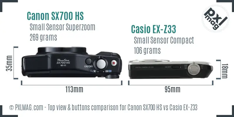 Canon SX700 HS vs Casio EX-Z33 top view buttons comparison