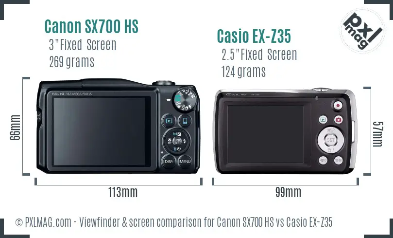 Canon SX700 HS vs Casio EX-Z35 Screen and Viewfinder comparison