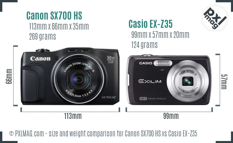 Canon SX700 HS vs Casio EX-Z35 size comparison