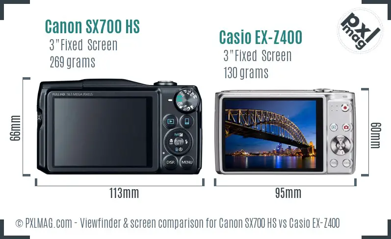 Canon SX700 HS vs Casio EX-Z400 Screen and Viewfinder comparison