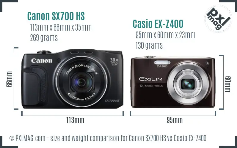 Canon SX700 HS vs Casio EX-Z400 size comparison