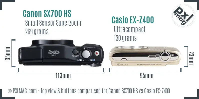 Canon SX700 HS vs Casio EX-Z400 top view buttons comparison