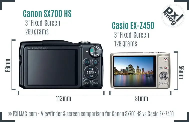 Canon SX700 HS vs Casio EX-Z450 Screen and Viewfinder comparison
