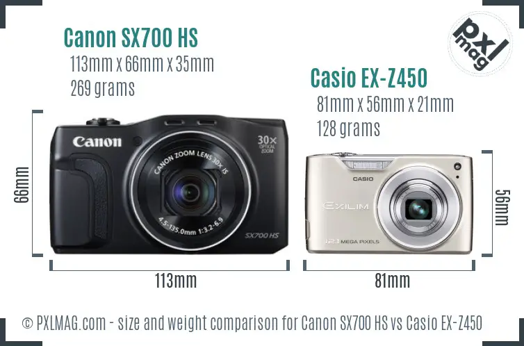 Canon SX700 HS vs Casio EX-Z450 size comparison