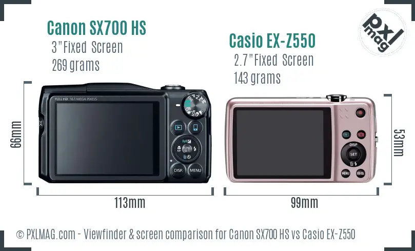 Canon SX700 HS vs Casio EX-Z550 Screen and Viewfinder comparison