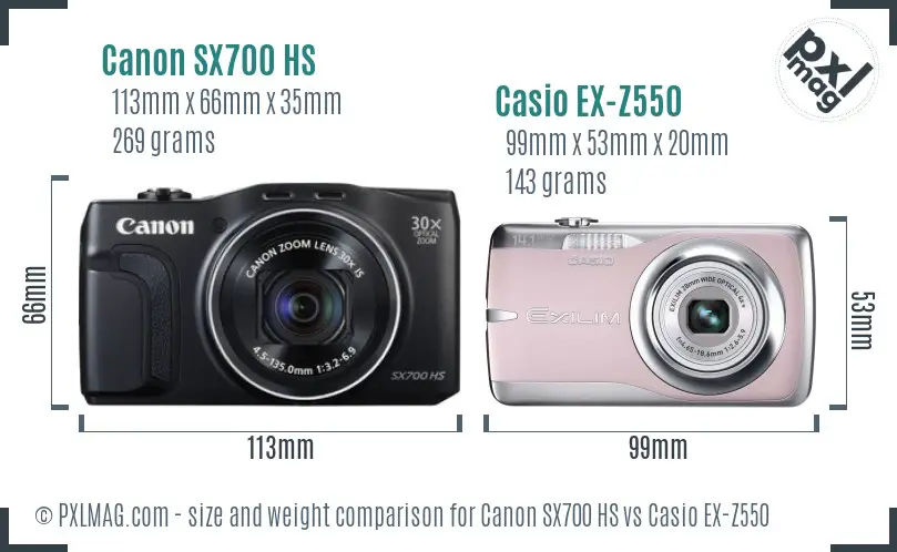 Canon SX700 HS vs Casio EX-Z550 size comparison