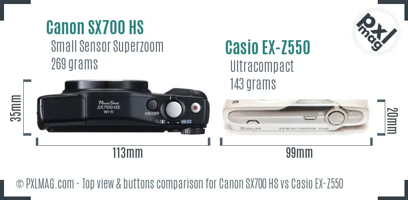 Canon SX700 HS vs Casio EX-Z550 top view buttons comparison