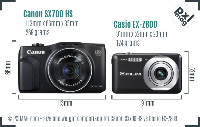 Canon SX700 HS vs Casio EX-Z800 size comparison