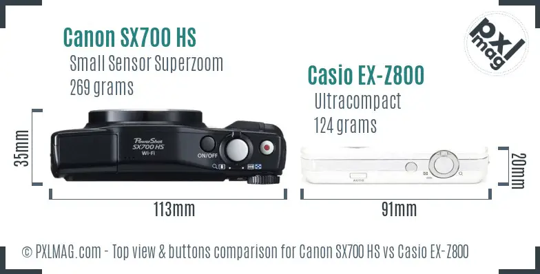 Canon SX700 HS vs Casio EX-Z800 top view buttons comparison